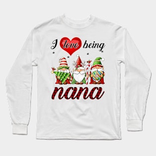 I Love Being Nana Gnomes Red Plaid Long Sleeve T-Shirt